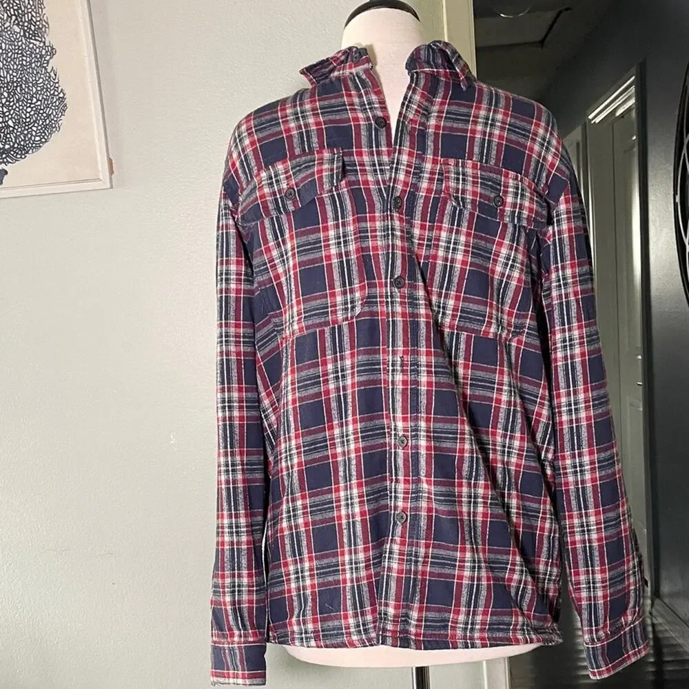 Boston Traders Navy and Red Plaid Casual Button Down Shirt